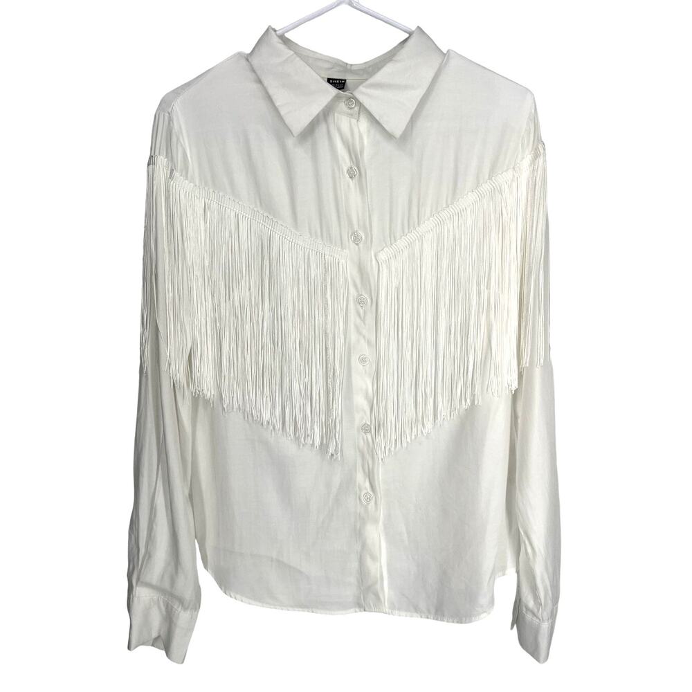 Shein Fringe Button Down Shirt Size L